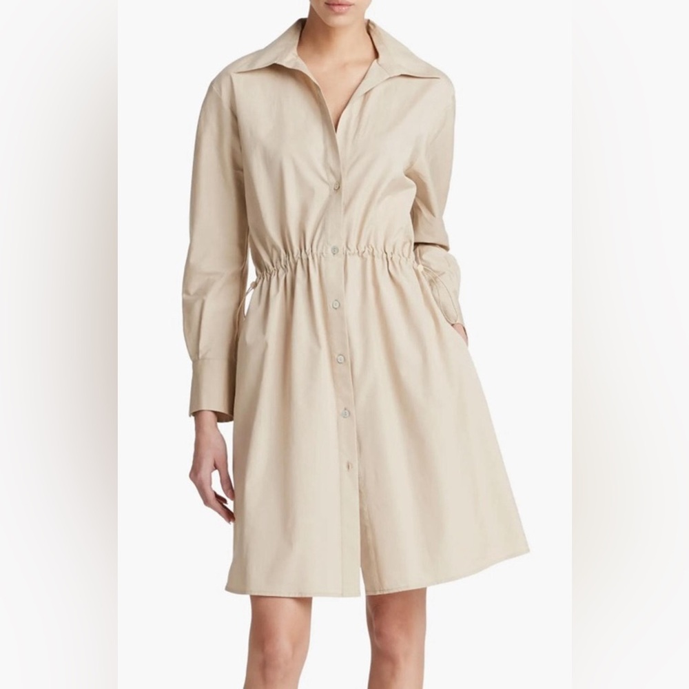 Vince Drawcord Ruched Cotton Poplin Mini Shirtdress. Size Small. NWOT